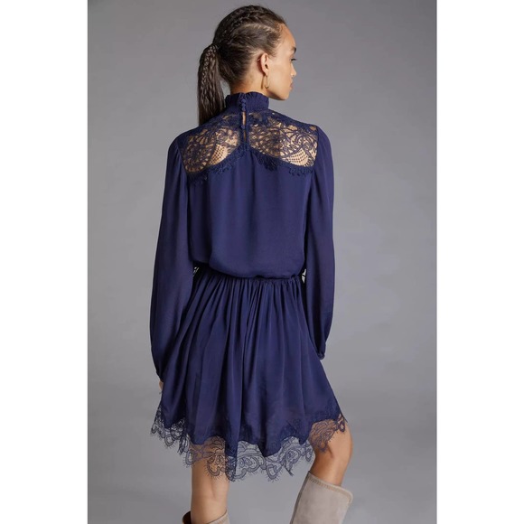 New Anthropologie Magali Pascal Silky Lace Mini Dress $540 SMALL Blue - Picture 4 of 7